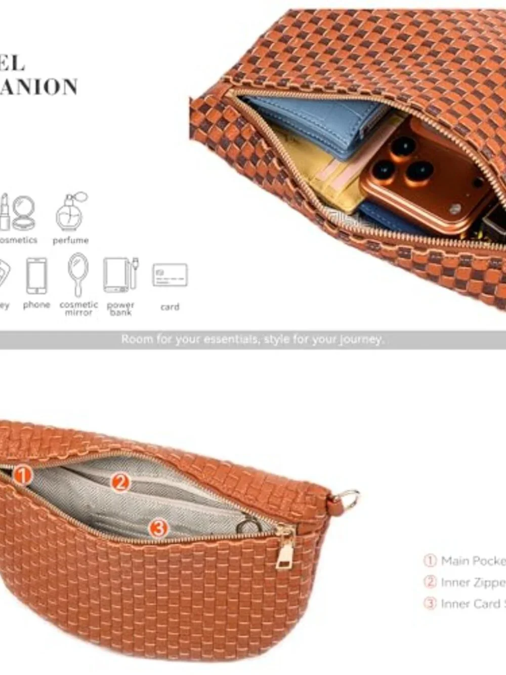 Woven Crossbody Bag, Checkered PU Bum Bag Sling Purse with Adjustable Strap for